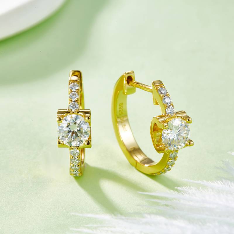 单排对半牛头款耳环S925银Moissanite厘石D级1.24ct